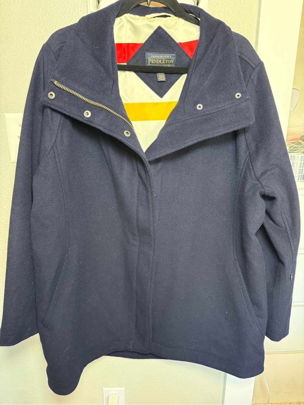 Pendleton Navy Wool Coat National Park Stripe  XL Oversized